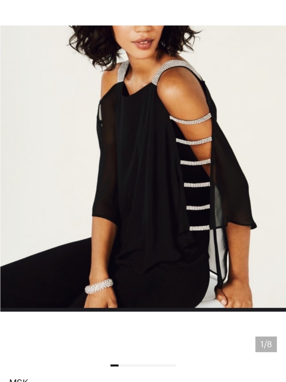 MSK Black Cold-Shoulder Blouse with Crystal-Strap Accents